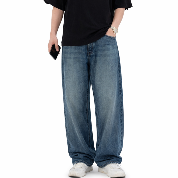 MENS BAGGY WHISKER GREEN PURE DENIM JEANS